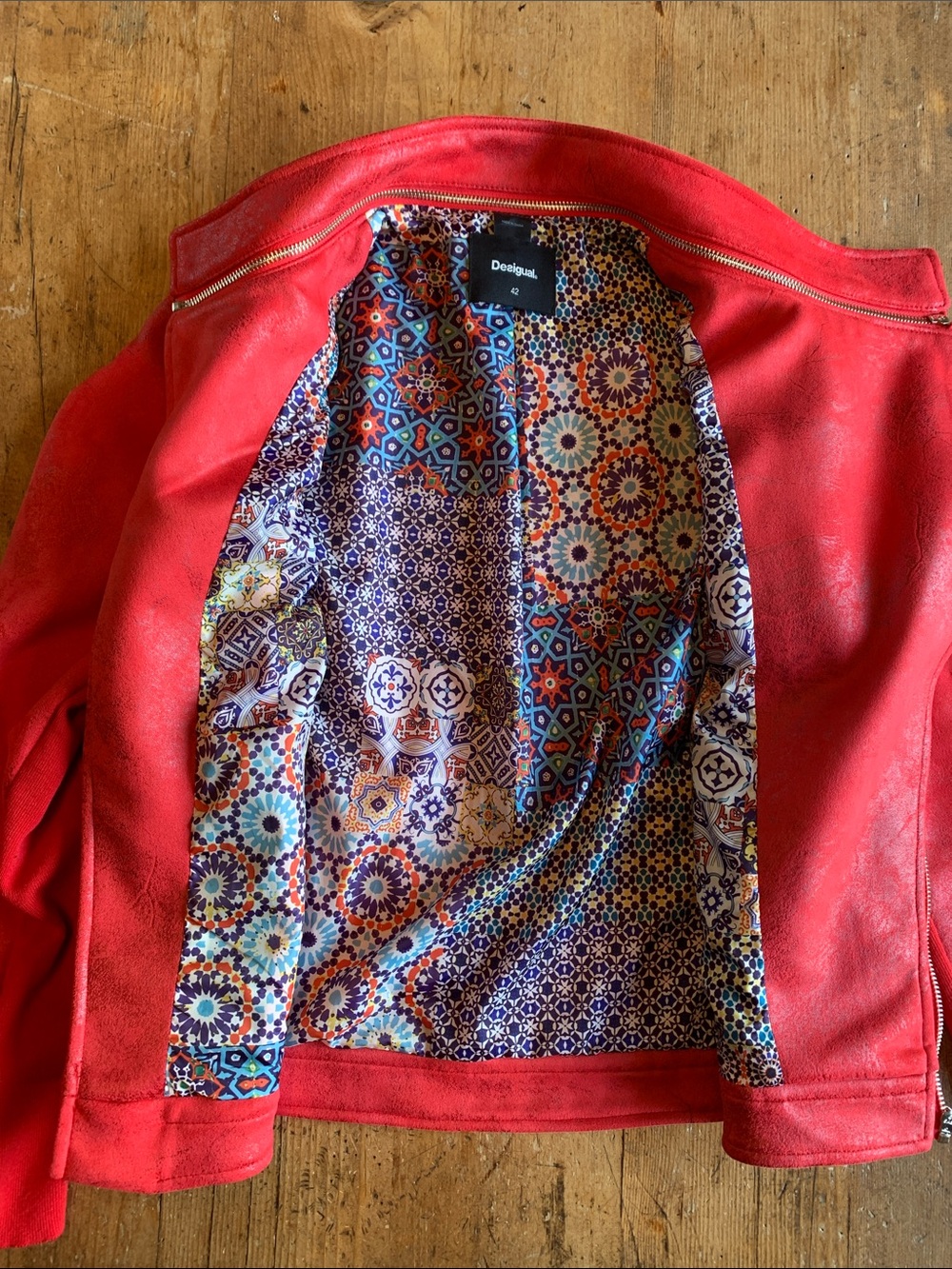 Desigual Women's Red Moto Asymmetrical Zip Leather Jacket - Picture 13 of 16